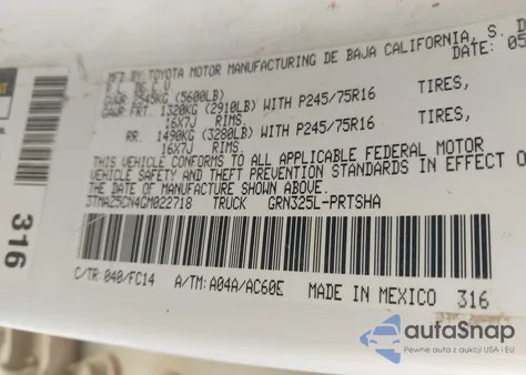 2016 Toyota Tacoma Sr5 V6 from USA, damaged, VIN 3TMAZ5CN4GM022718